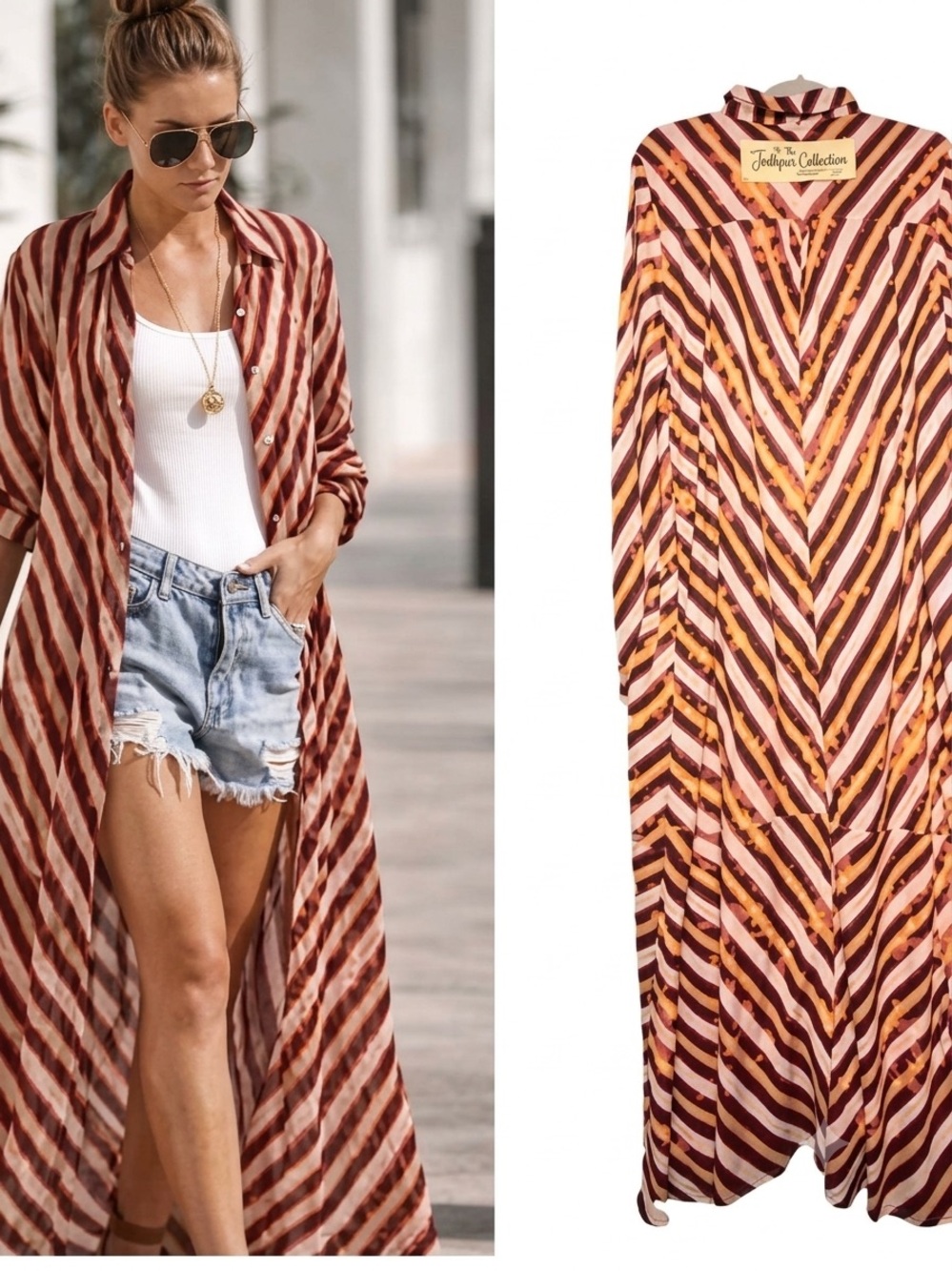 New Jaded Gypsy Fade Away Duster Sunset Striped Button Down Duster Dress